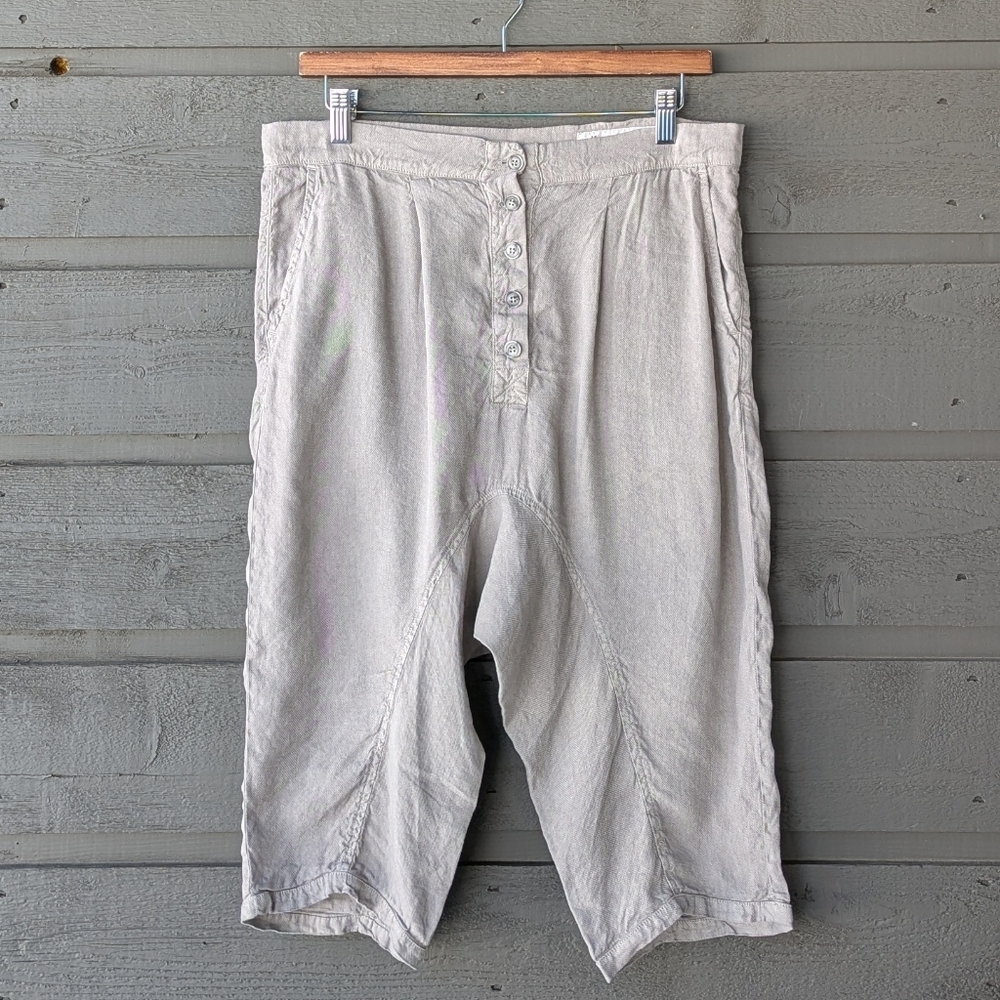 November 11 Taupe Khaki Linen Cupro Drop Crotch Bermuda Shorts Size Small - Picture 1 of 9